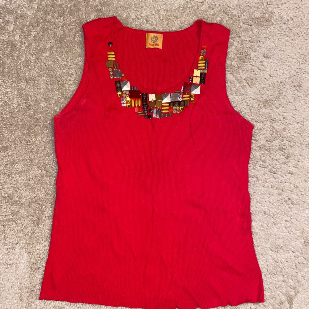 ❤️Ruby Rd. Beautiful Neck Accent Ribbed Top❤️ - Picture 8 of 10